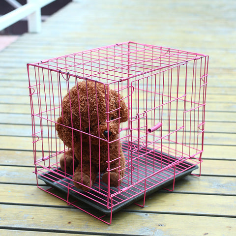 Foldable Dog Pet Cage Iron Wire Suitcase Safe House Home Pink/Blue Universal