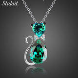 Austrian Crystal Cat Pendant Necklace