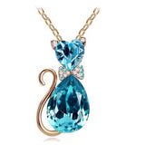 Austrian Crystal Cat Pendant Necklace