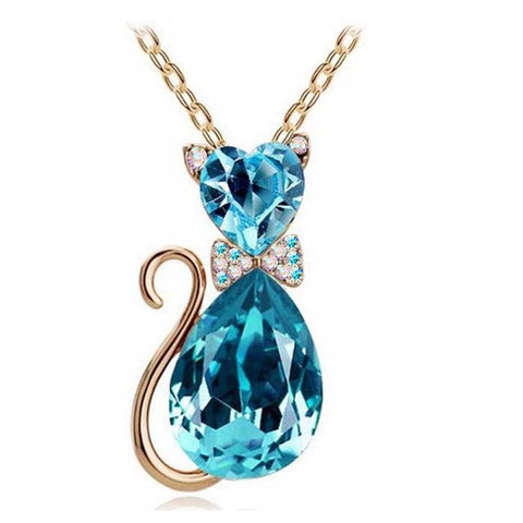 Austrian Crystal Cat Pendant Necklace